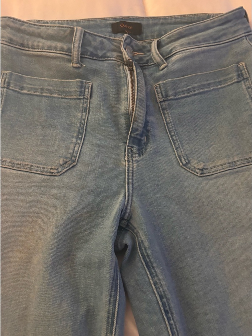 Quince Light Blue Slim Straight Women’s Jeans with Front Patch Pockets